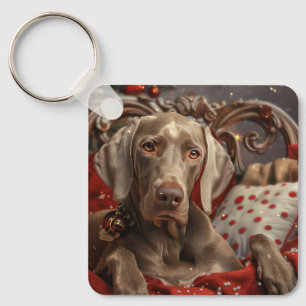 Weimaraner Dog Christmas Festive Key Ring
