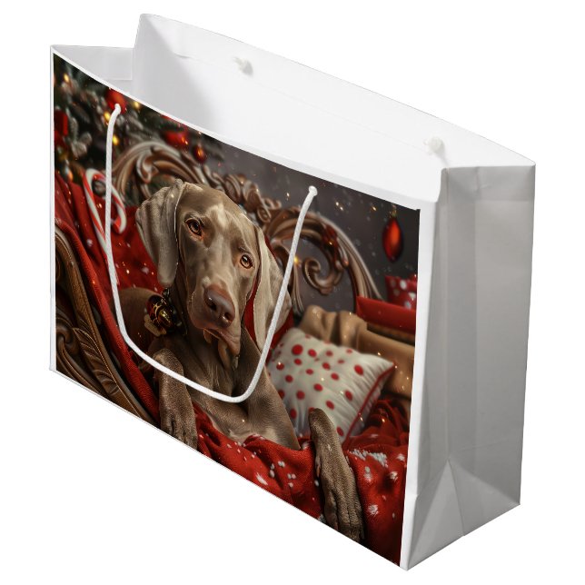 Weimaraner Dog Christmas Festive Large Gift Bag (Front Angled)