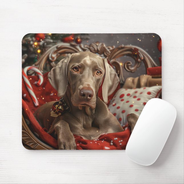 Weimaraner Dog Christmas Festive Mouse Mat (With Mouse)