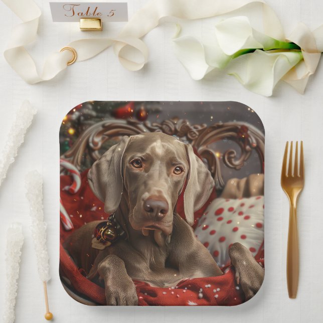 Weimaraner Dog Christmas Festive Paper Plate (Wedding)