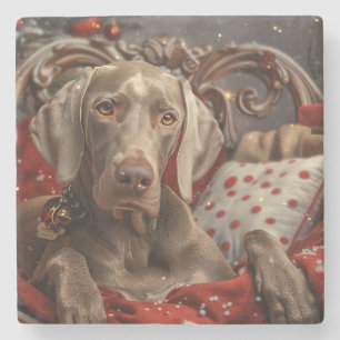Weimaraner Dog Christmas Festive Stone Coaster
