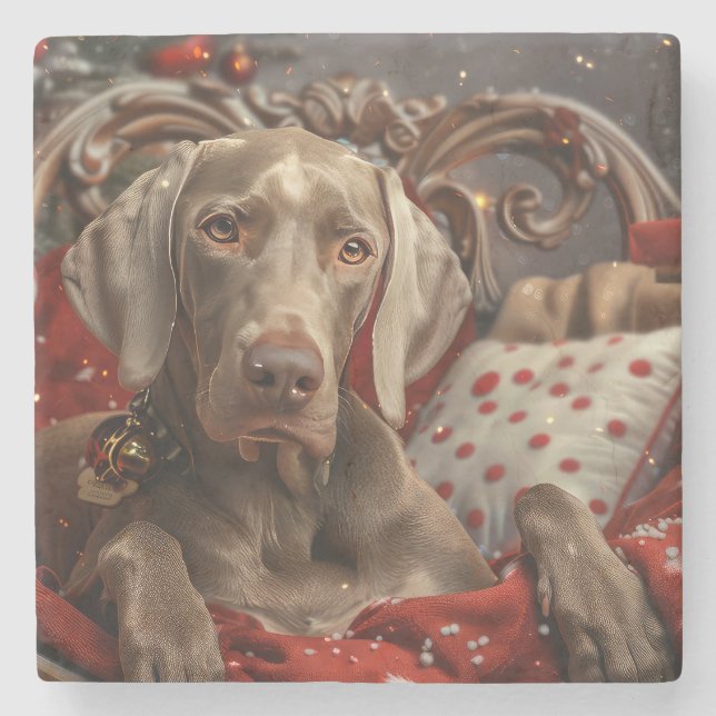 Weimaraner Dog Christmas Festive Stone Coaster (Front)