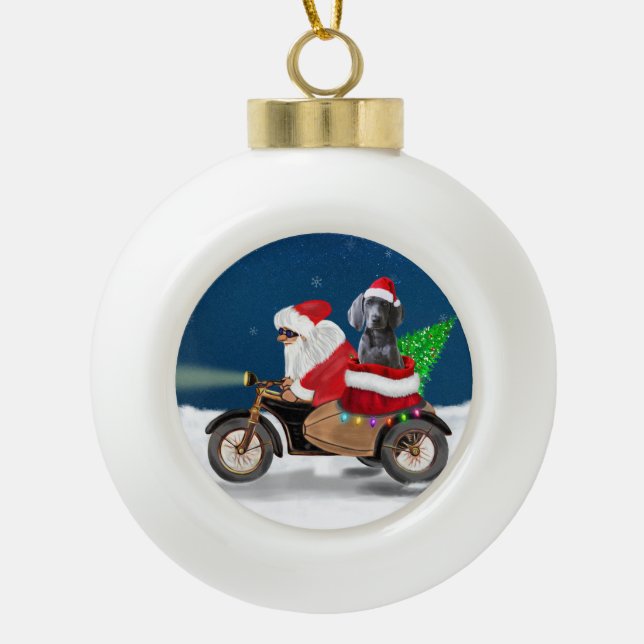 Weimaraner Dog Christmas Santa Claus  Ceramic Ball Christmas Ornament (Front)