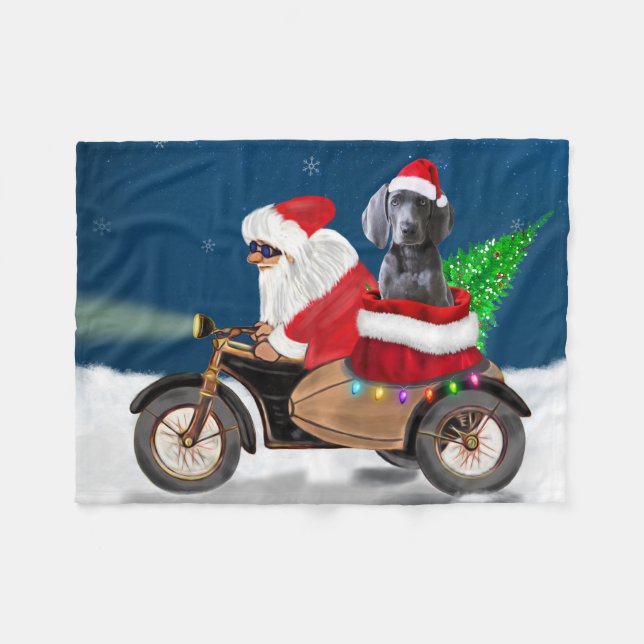 Weimaraner Dog Christmas Santa Claus  Fleece Blanket (Front (Horizontal))
