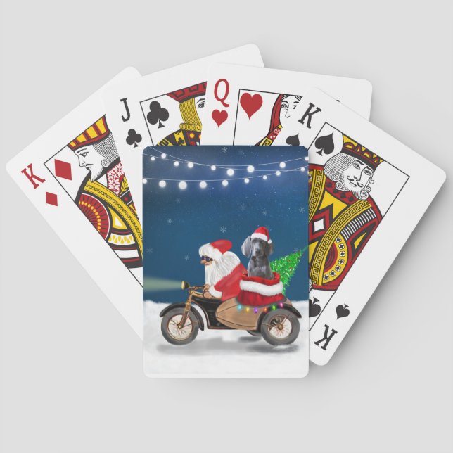 Weimaraner Dog Christmas Santa Claus   Playing Cards (Back)