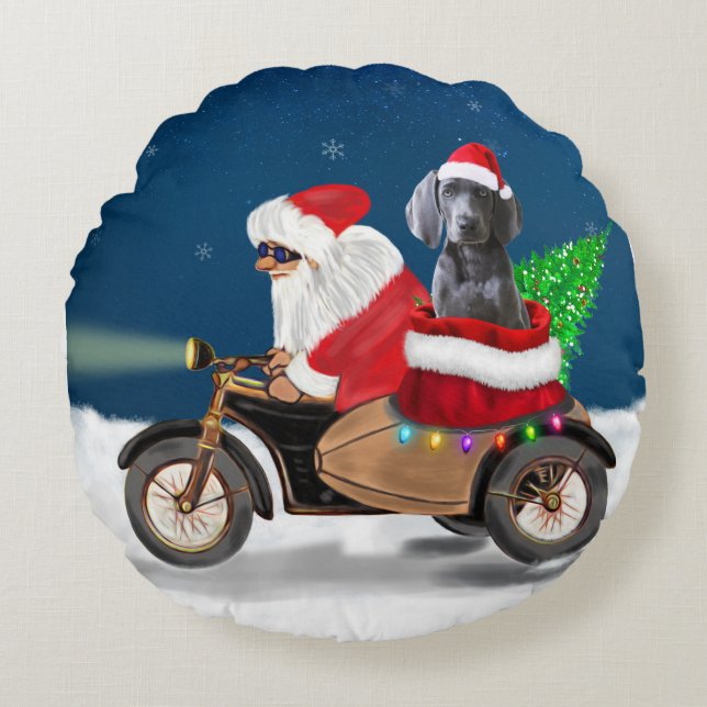 Weimaraner Dog Christmas Santa Claus  Round Cushion (Front)
