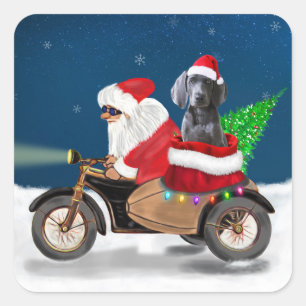 Weimaraner Dog Christmas Santa Claus Square Sticker