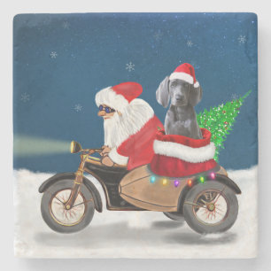 Weimaraner Dog Christmas Santa Claus Stone Coaster