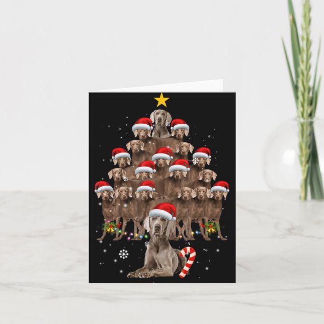 Weimaraner Dog Christmas Tree Lights Santa Hat Xma Card (Front)