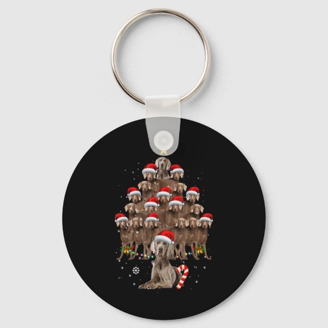 Weimaraner Dog Christmas Tree Lights Santa Hat Xma Key Ring (Front)