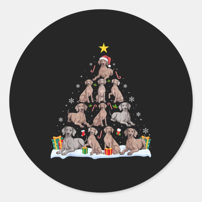 Weimaraner Dog Christmas Tree Xmas Pet Dogs Lover  Classic Round Sticker (Front)