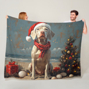 Weimaraner Dog Christmas Vintage Beach Fleece Blanket
