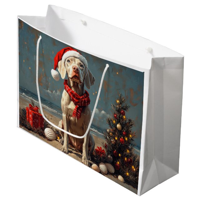 Weimaraner Dog Christmas Vintage Beach  Large Gift Bag (Front Angled)