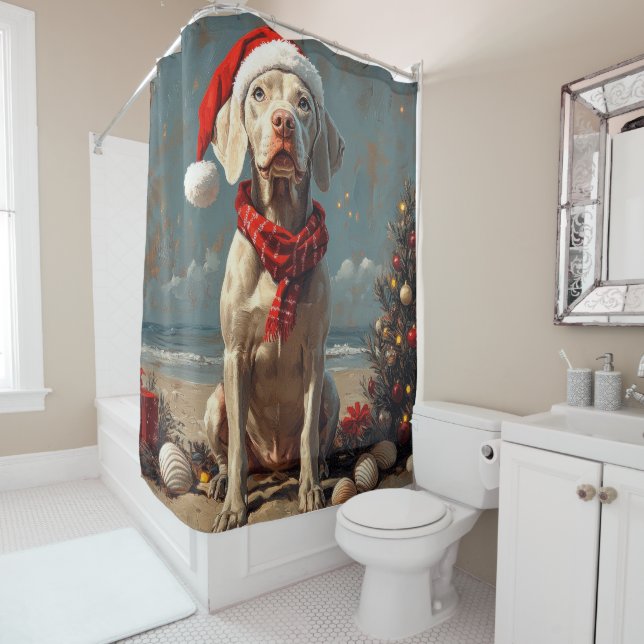 Weimaraner Dog Christmas Vintage Beach  Shower Curtain (In Situ)