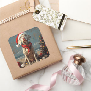 Weimaraner Dog Christmas Vintage Beach  Square Sticker