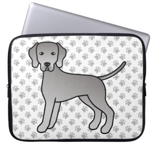 Weimaraner Dog Cute Cartoon Illustration And Paws Laptop Sleeve