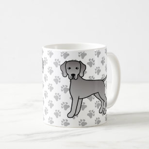 Weimaraner Dog Cute Cartoon Illustration & Paws Coffee Mug