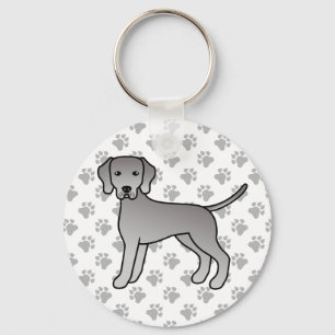 Weimaraner Dog Cute Cartoon Illustration & Paws Key Ring