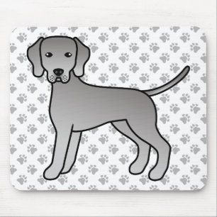Weimaraner Dog Cute Cartoon Illustration & Paws Mouse Mat