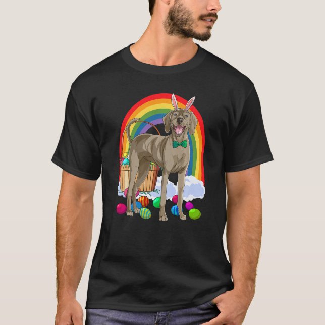 Weimaraner Dog Easter Eggs Bunny Rabbit Ears T-Shirt (Front)