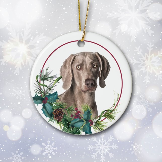 Weimaraner Dog Evergreen Berry Wreath Ceramic Tree Decoration (Creator Uploaded)