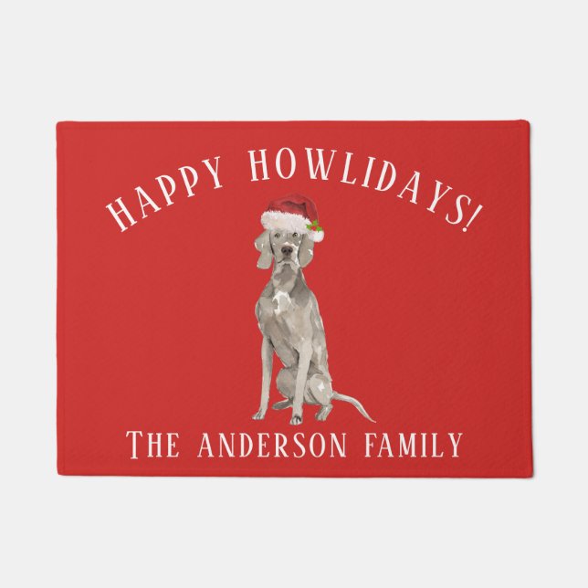 Weimaraner Dog Happy Howlidays Christmas Doormat (Front)