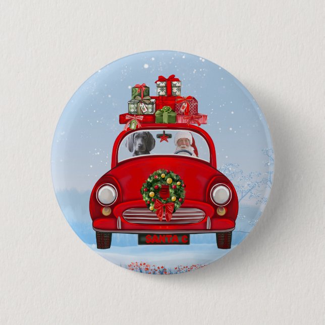Weimaraner Dog In Car With Santa Claus  6 Cm Round Badge (Front)