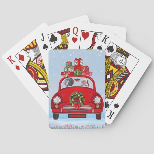 Weimaraner Dog In Car With Santa Claus Playing Cards (Back)