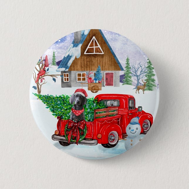 Weimaraner Dog In Christmas Delivery Truck Snow 6 Cm Round Badge (Front)