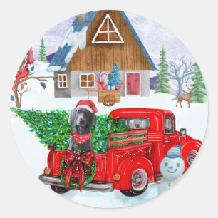 Weimaraner Dog In Christmas Delivery Truck Snow Classic Round Sticker