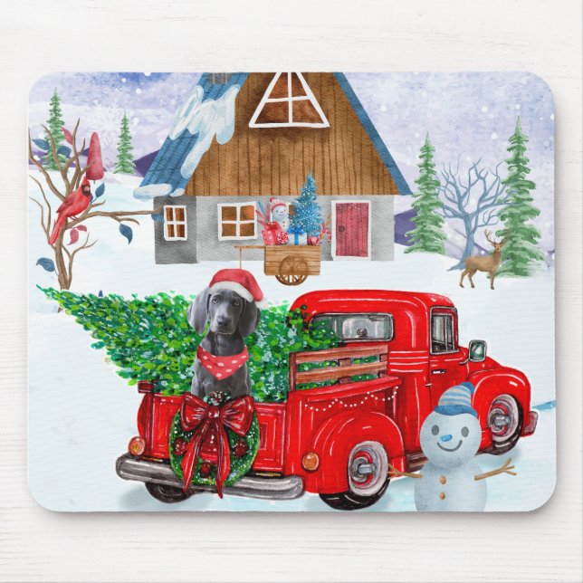 Weimaraner Dog In Christmas Delivery Truck Snow  Mouse Mat (Front)