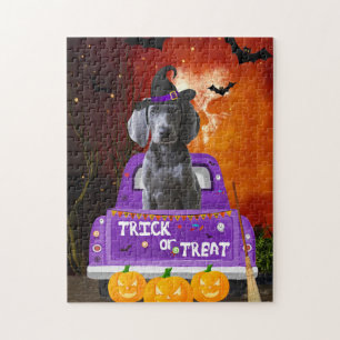 weimaraner Dog in Halloween Truck Jigsaw Puzzle