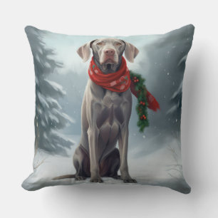 Weimaraner Dog in Snow Christmas Cushion