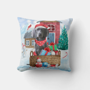 Weimaraner Dog In snow Christmas Dog House  Cushion