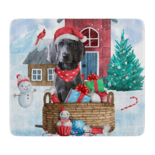 Weimaraner Dog In snow Christmas Dog House Cutting Board