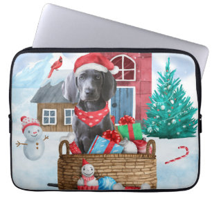 Weimaraner Dog In snow Christmas Dog House Laptop Sleeve