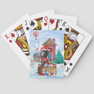Weimaraner Dog In snow Christmas Dog House Playing Cards
