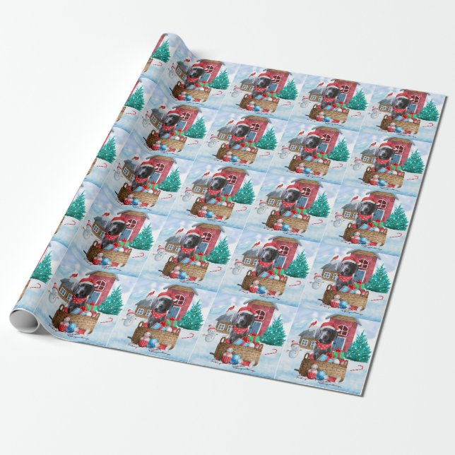 Weimaraner Dog In snow Christmas Dog House Wrapping Paper (Unrolled)