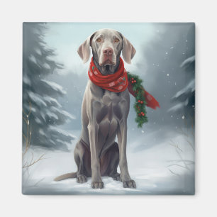 Weimaraner Dog in Snow Christmas Magnet