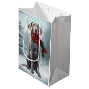 Weimaraner Dog in Snow Christmas Medium Gift Bag