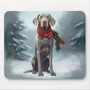 Weimaraner Dog in Snow Christmas Mouse Mat