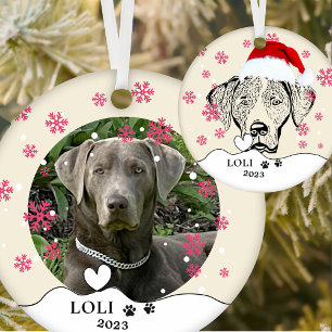 Weimaraner Dog Personalised Hand Drawing Ceramic Tree Decoration