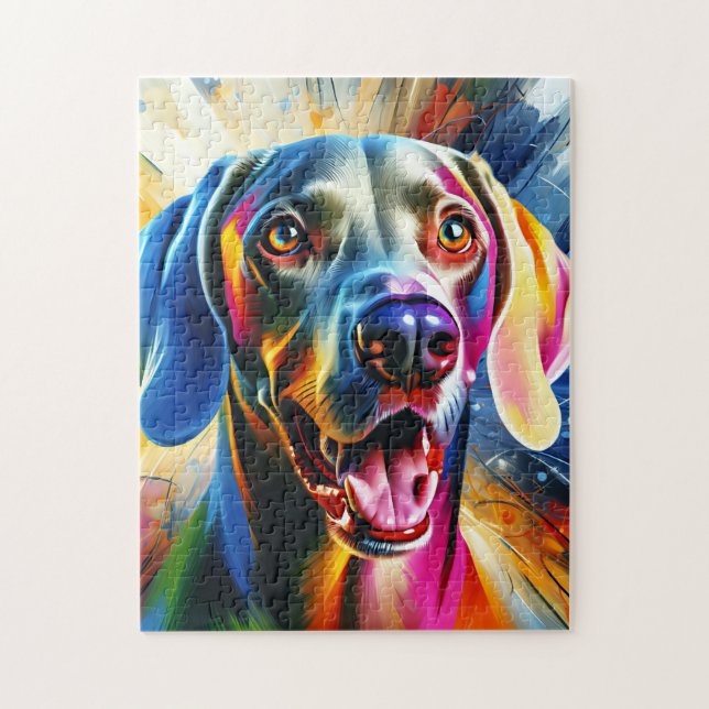 Weimaraner Dog Portrait Acrylic Art Print Dog Jigsaw Puzzle (Vertical)