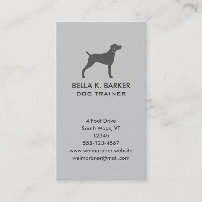 Weimaraner Dog Silhouette Vertical Grey Business Card (Front)
