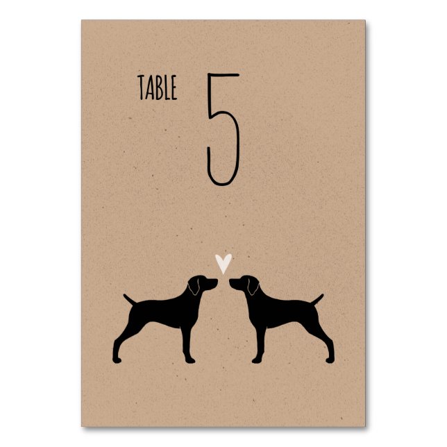 Weimaraner Dog Silhouettes Wedding Reception Table Number (Front)