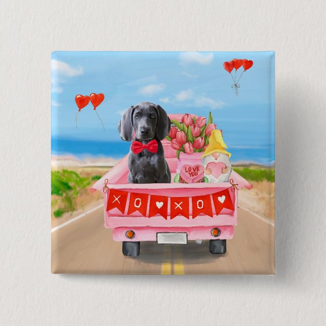 Weimaraner Dog Valentine's Day Truck Hearts 15 Cm Square Badge (Front)