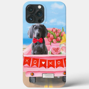 Weimaraner Dog Valentine's Day Truck Hearts iPhone 13 Pro Max Case