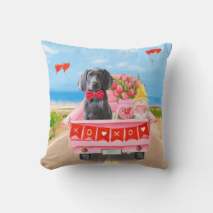 Weimaraner Dog Valentine's Day Truck Hearts  Cushion