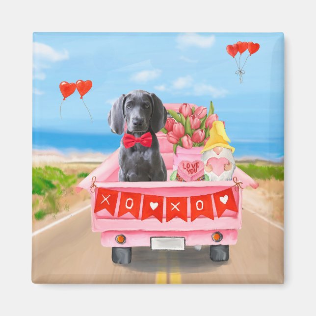 Weimaraner Dog Valentine's Day Truck Hearts Magnet (Front)