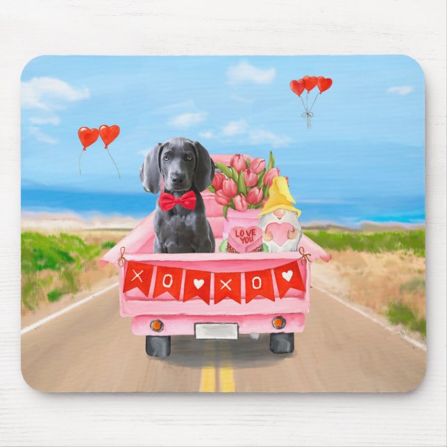 Weimaraner Dog Valentine's Day Truck Hearts Mouse Mat (Front)